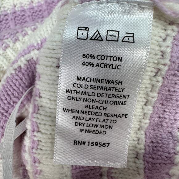 Willow & Wind Knit Crop Top WMNS M Purple White Striped Scalloped Hem Pullover - Picture 5 of 6